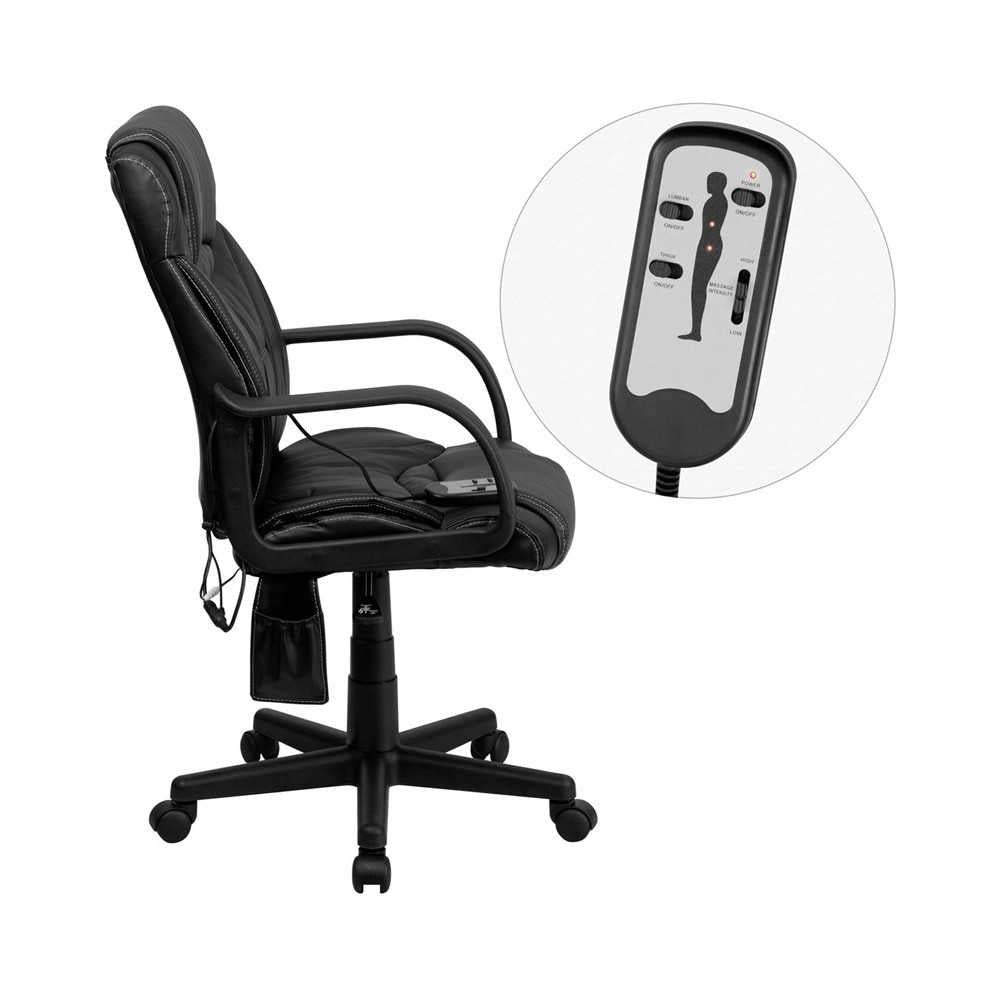 Mid-Back Ergonomic Massaging Black LeatherSoft Executive Swivel Office Chair with Arms