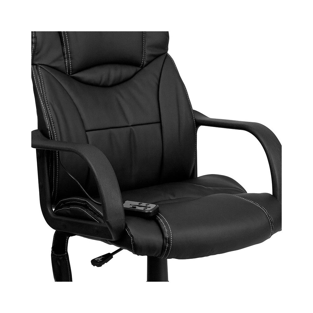 Mid-Back Ergonomic Massaging Black LeatherSoft Executive Swivel Office Chair with Arms