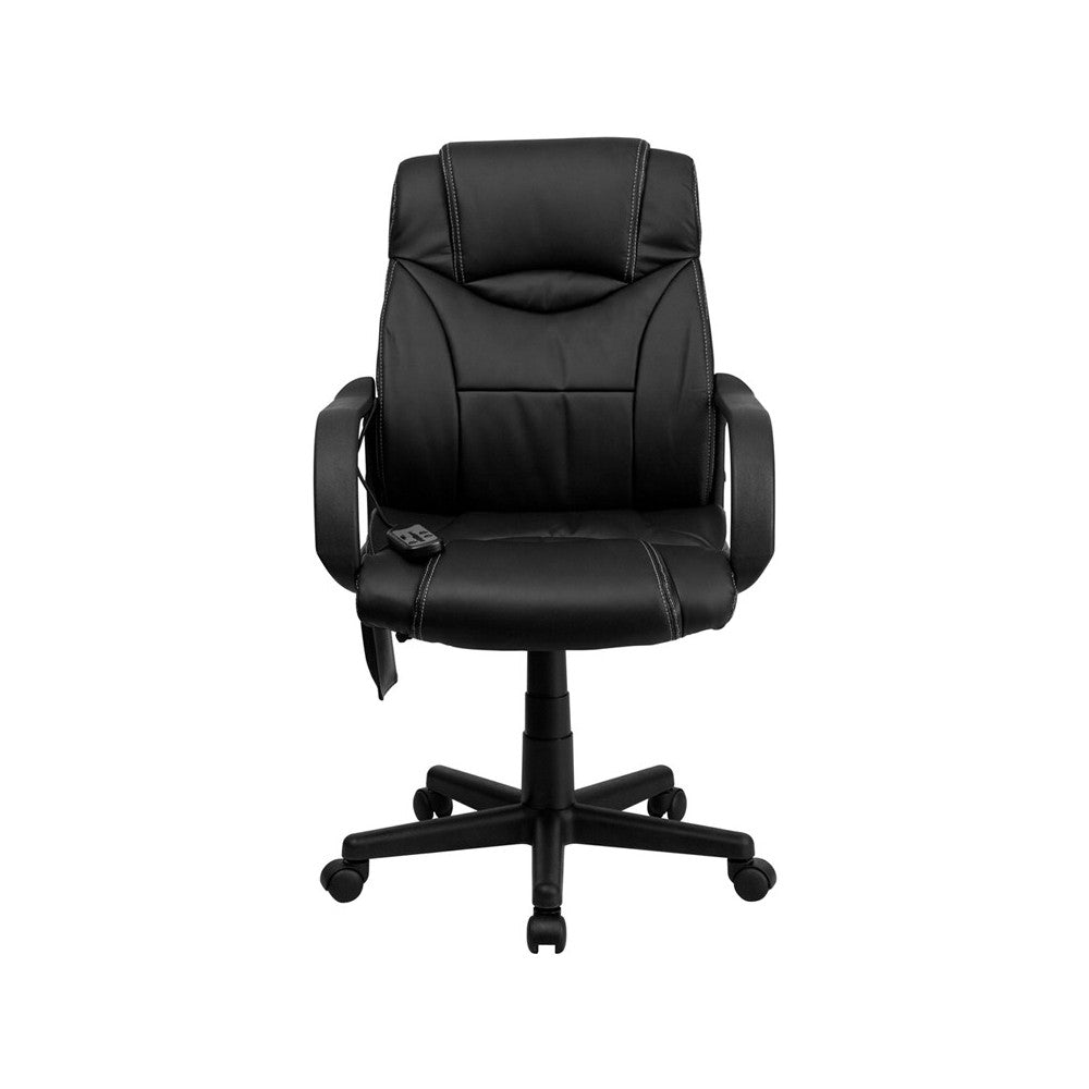 Mid-Back Ergonomic Massaging Black LeatherSoft Executive Swivel Office Chair with Arms