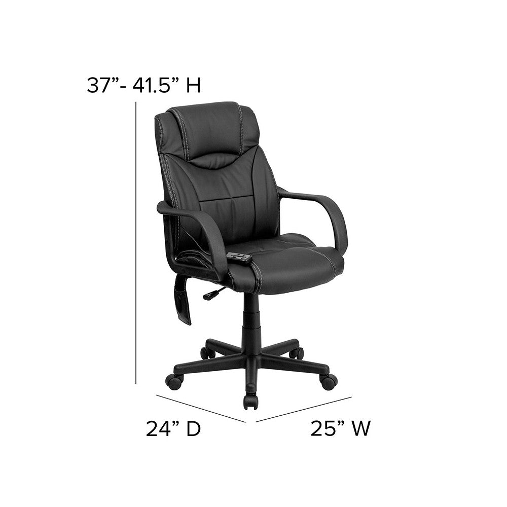 Mid-Back Ergonomic Massaging Black LeatherSoft Executive Swivel Office Chair with Arms