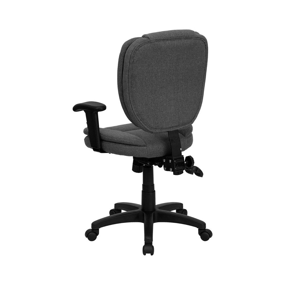 Mid-Back Gray Fabric Multifunction Swivel Ergonomic Task Office Chair with Pillow Top Cushioning and Arms
