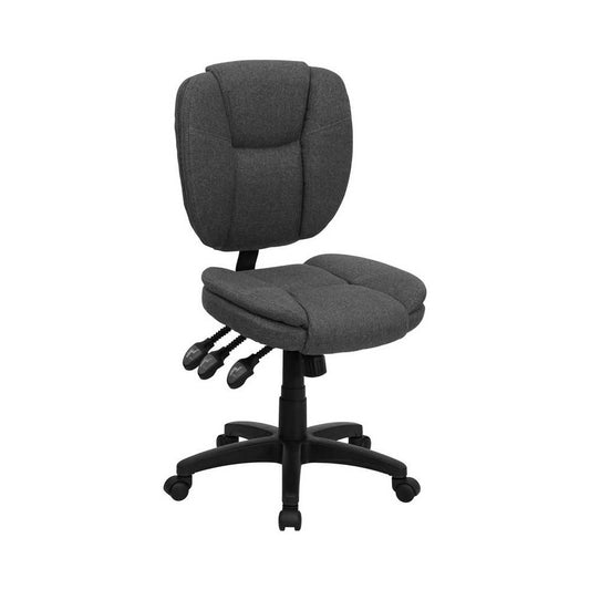 Mid-Back Gray Fabric Multifunction Swivel Ergonomic Task Office Chair with Pillow Top Cushioning