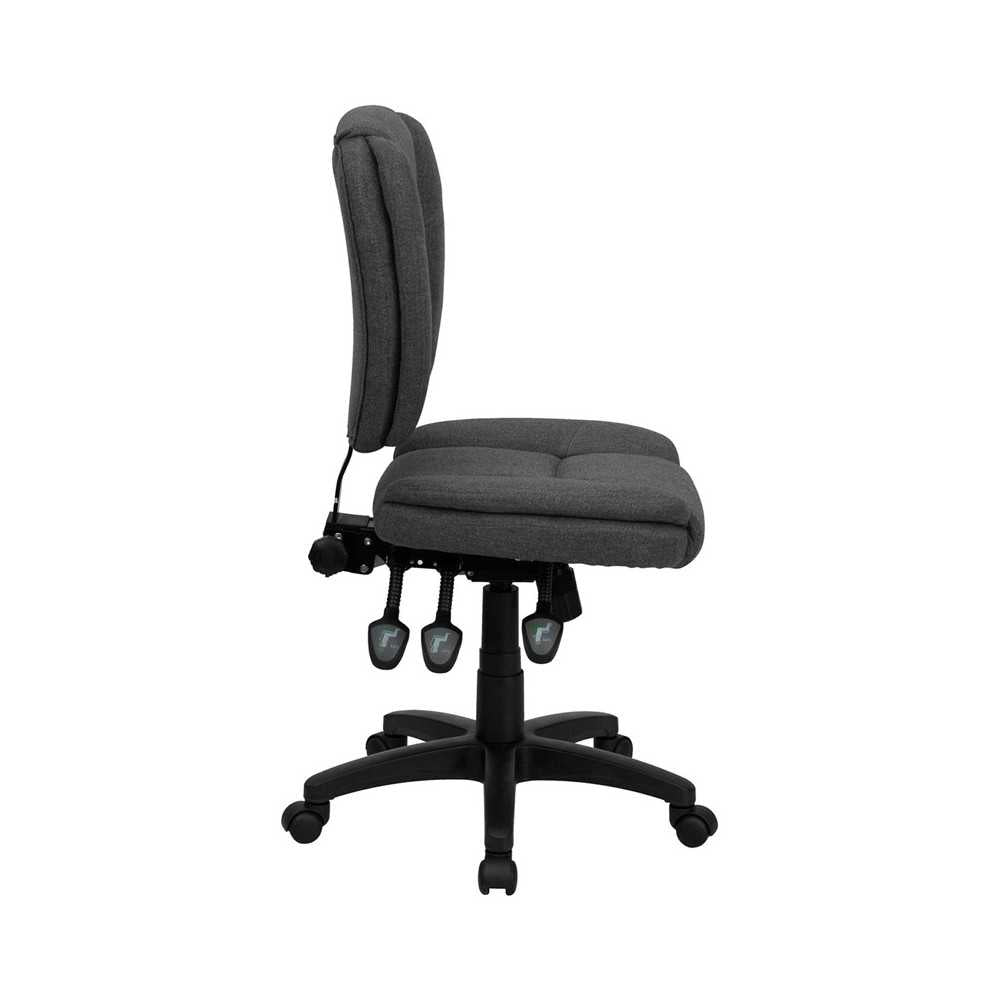 Mid-Back Gray Fabric Multifunction Swivel Ergonomic Task Office Chair with Pillow Top Cushioning