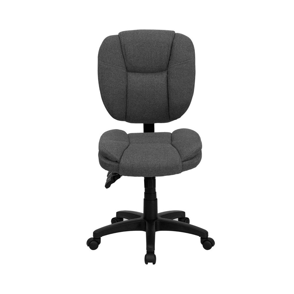 Mid-Back Gray Fabric Multifunction Swivel Ergonomic Task Office Chair with Pillow Top Cushioning