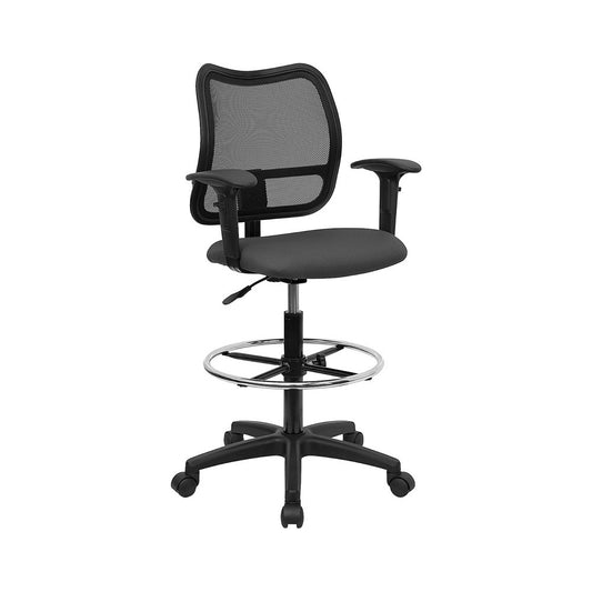 Mid-Back Gray Mesh Drafting Chair with Adjustable Arms