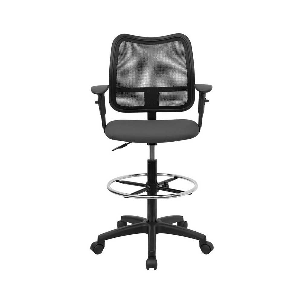 Mid-Back Gray Mesh Drafting Chair with Adjustable Arms