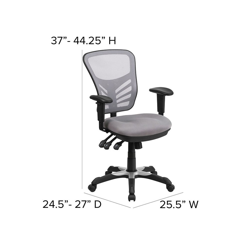 Mid-Back Gray Mesh Multifunction Executive Swivel Ergonomic Office Chair with Adjustable Arms