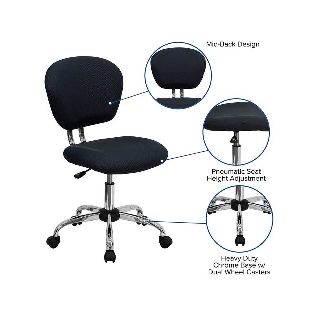 Mid-Back Gray Mesh Padded Swivel Task Office Chair with Chrome Base