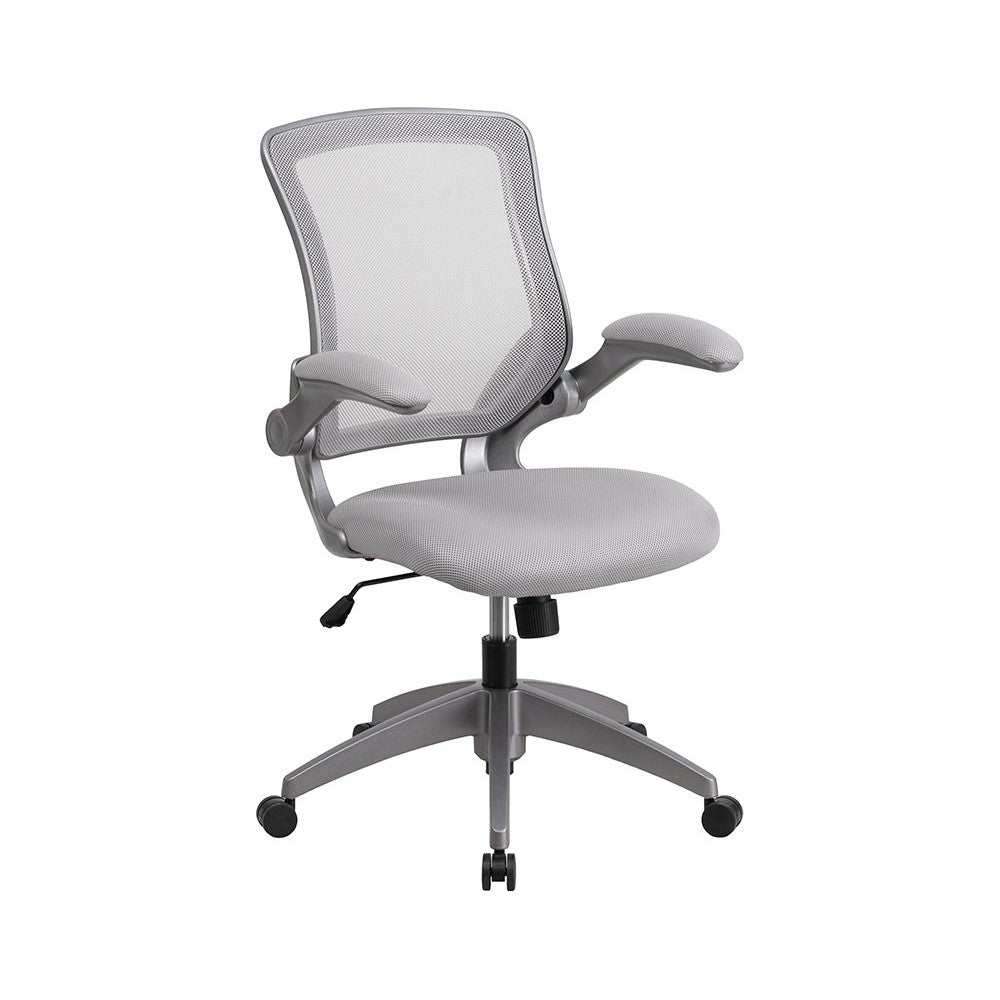 Mid-Back Gray Mesh Swivel Ergonomic Task Office Chair with Gray Frame and Flip-Up Arms