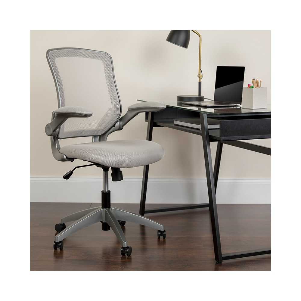 Mid-Back Gray Mesh Swivel Ergonomic Task Office Chair with Gray Frame and Flip-Up Arms