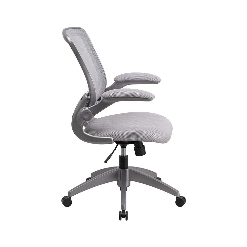 Mid-Back Gray Mesh Swivel Ergonomic Task Office Chair with Gray Frame and Flip-Up Arms