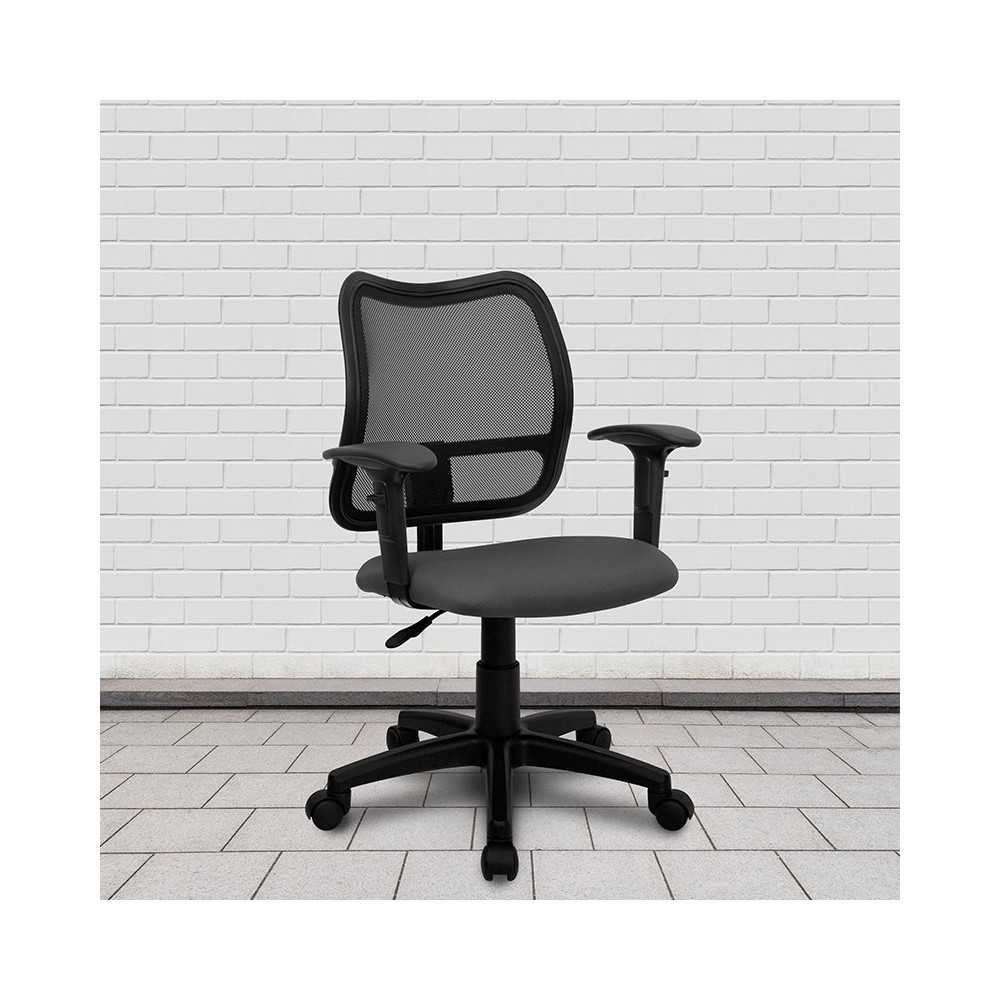 Mid-Back Gray Mesh Swivel Task Office Chair with Adjustable Arms