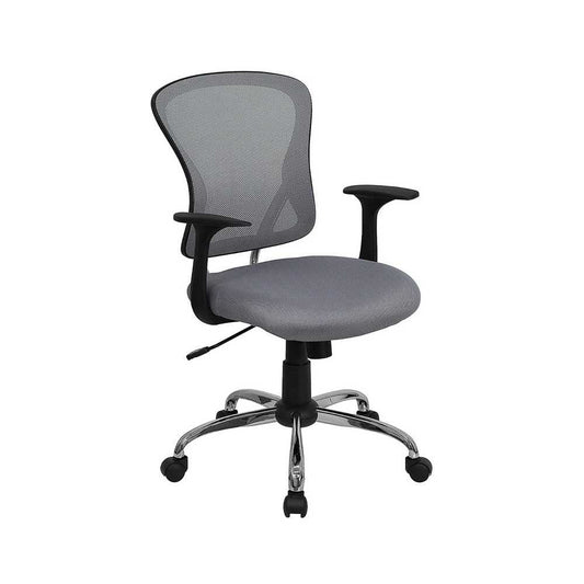 Mid-Back Gray Mesh Swivel Task Office Chair with Chrome Base and Arms