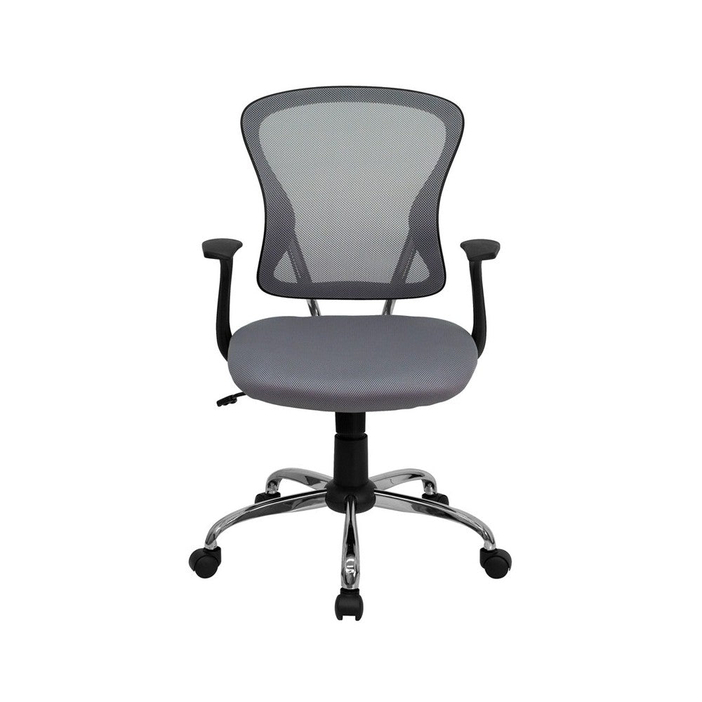 Mid-Back Gray Mesh Swivel Task Office Chair with Chrome Base and Arms