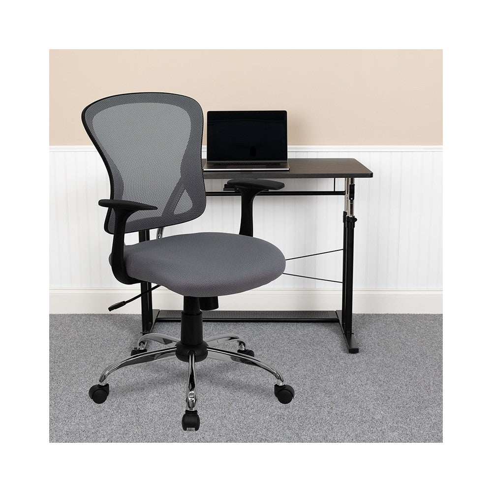Mid-Back Gray Mesh Swivel Task Office Chair with Chrome Base and Arms