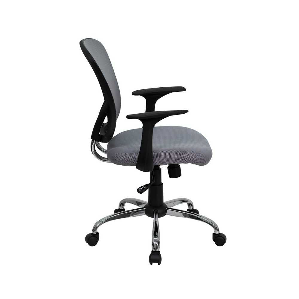 Mid-Back Gray Mesh Swivel Task Office Chair with Chrome Base and Arms