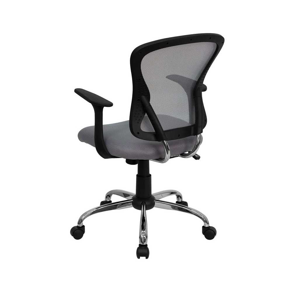Mid-Back Gray Mesh Swivel Task Office Chair with Chrome Base and Arms