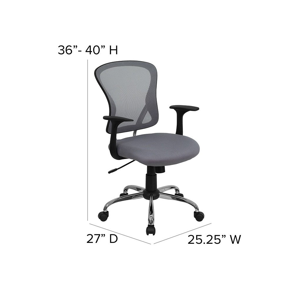 Mid-Back Gray Mesh Swivel Task Office Chair with Chrome Base and Arms