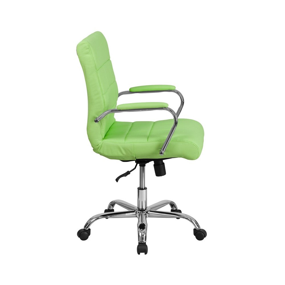 Mid-Back Green Vinyl Executive Swivel Office Chair with Chrome Base and Arms
