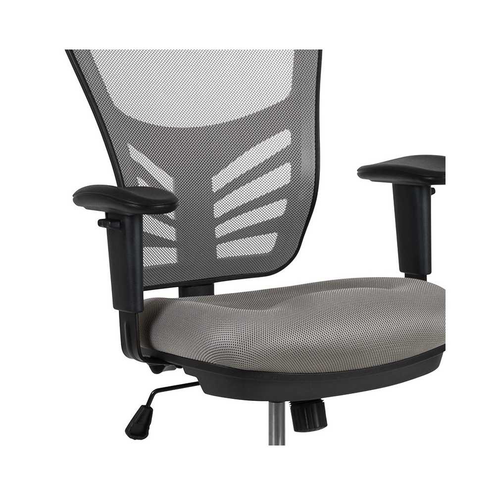 Mid-Back Light Gray Mesh Ergonomic Drafting Chair with Adjustable Chrome Foot Ring, Adjustable Arms and Black Frame