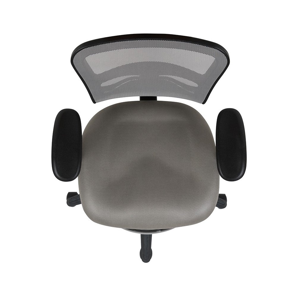 Mid-Back Light Gray Mesh Ergonomic Drafting Chair with Adjustable Chrome Foot Ring, Adjustable Arms and Black Frame