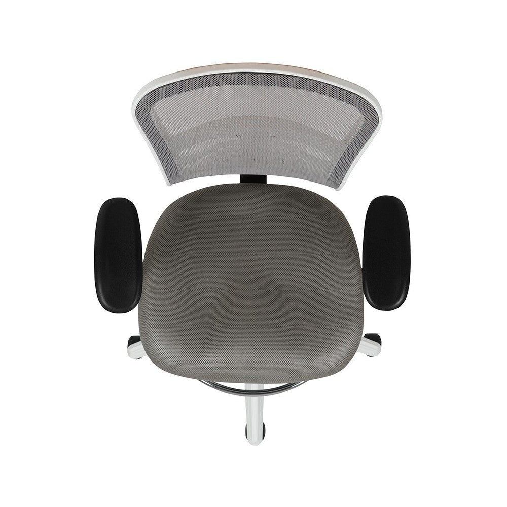 Mid-Back Light Gray Mesh Ergonomic Drafting Chair with Adjustable Chrome Foot Ring, Adjustable Arms and White Frame