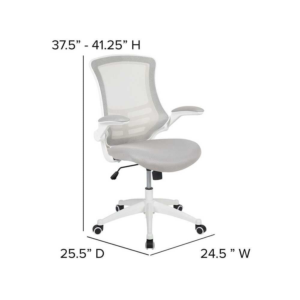Mid-Back Light Gray Mesh Swivel Ergonomic Task Office Chair with White Frame and Flip-Up Arms