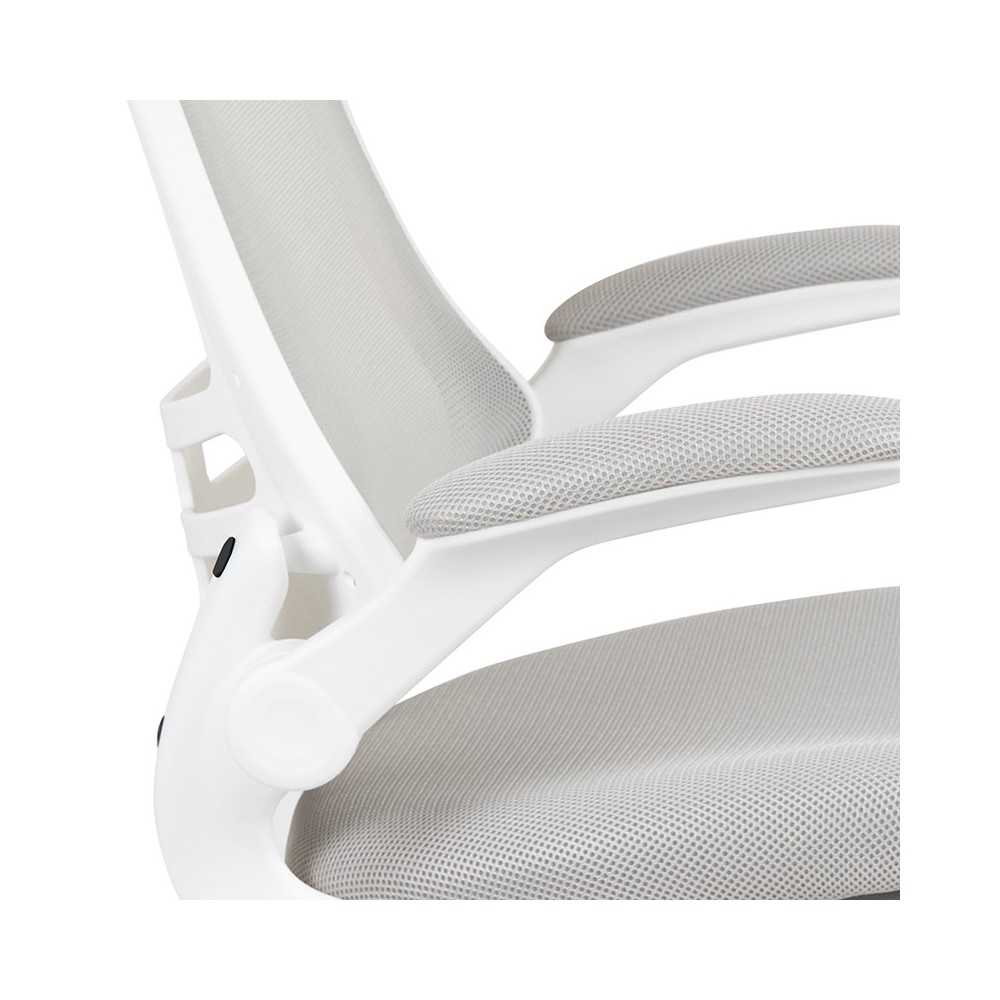Mid-Back Light Gray Mesh Swivel Ergonomic Task Office Chair with White Frame and Flip-Up Arms