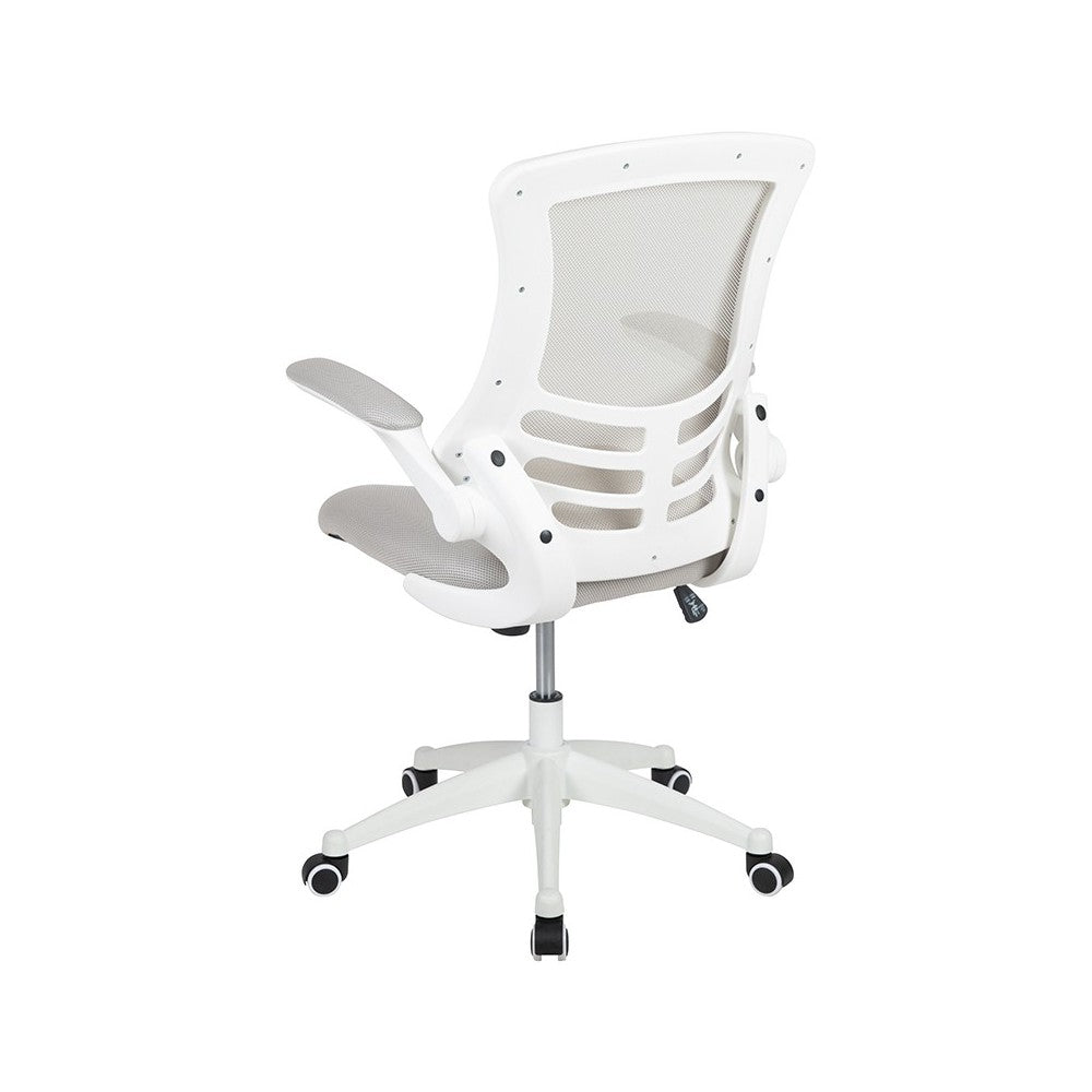Mid-Back Light Gray Mesh Swivel Ergonomic Task Office Chair with White Frame and Flip-Up Arms