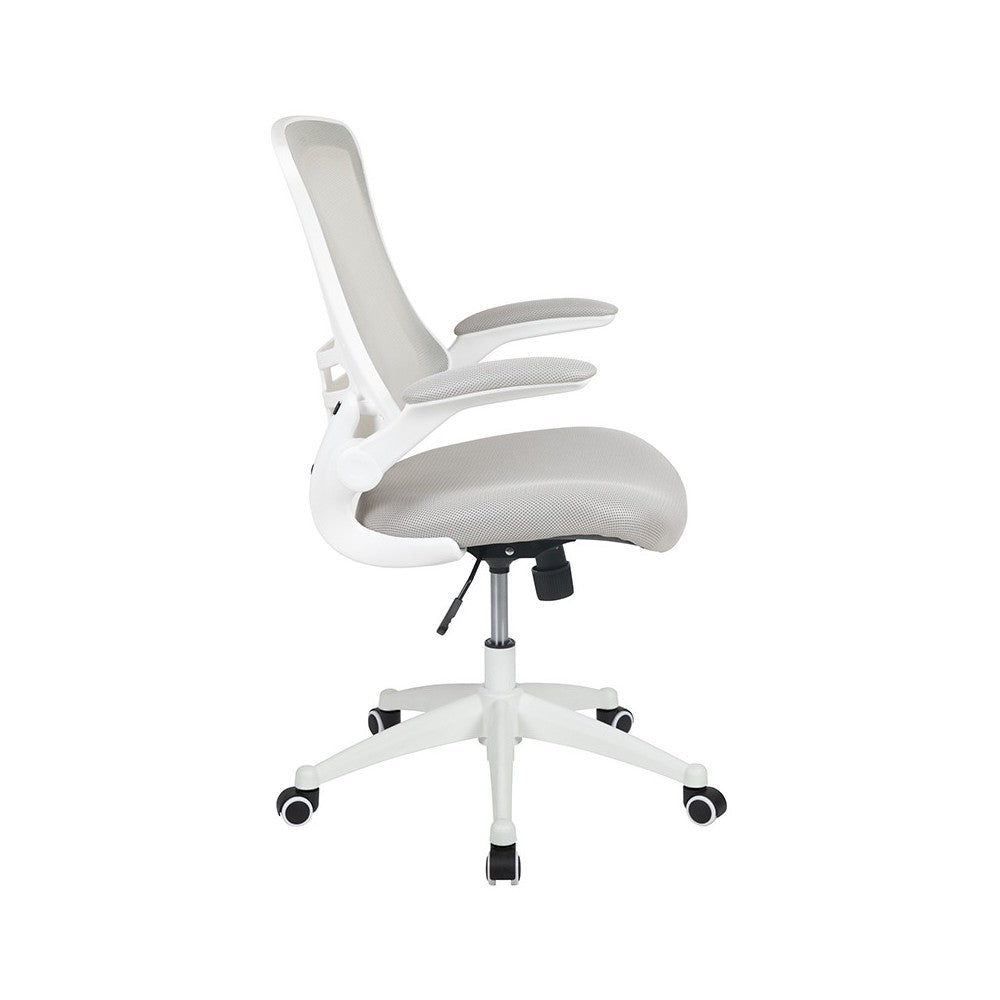 Mid-Back Light Gray Mesh Swivel Ergonomic Task Office Chair with White Frame and Flip-Up Arms