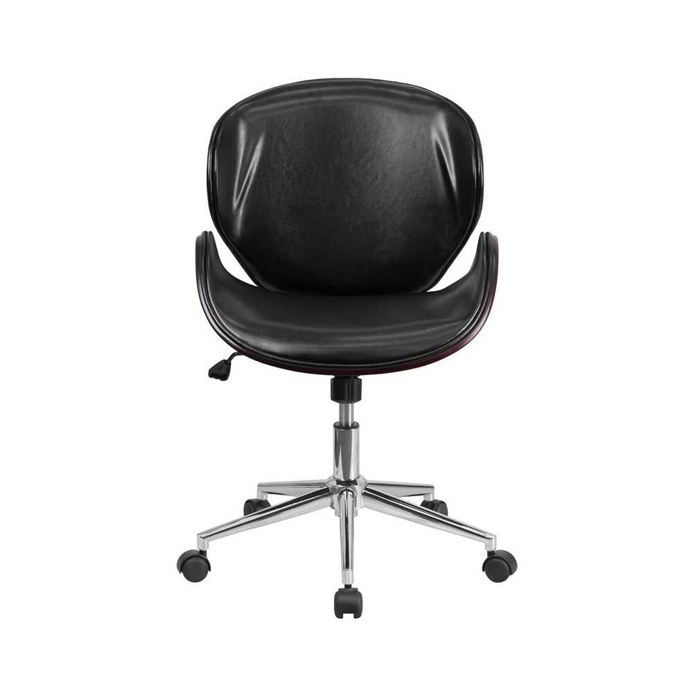 Mid-Back Mahogany Wood Conference Office Chair in Black LeatherSoft