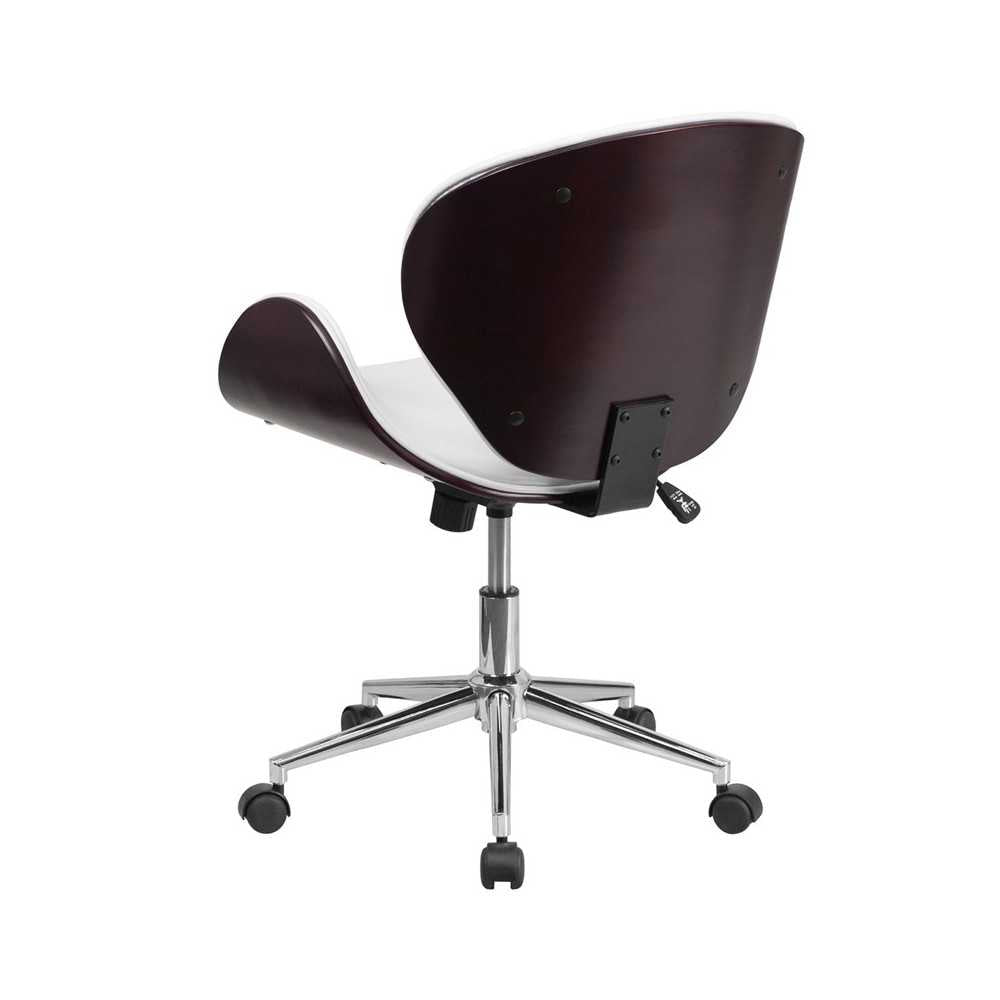 Mid-Back Mahogany Wood Conference Office Chair in White LeatherSoft