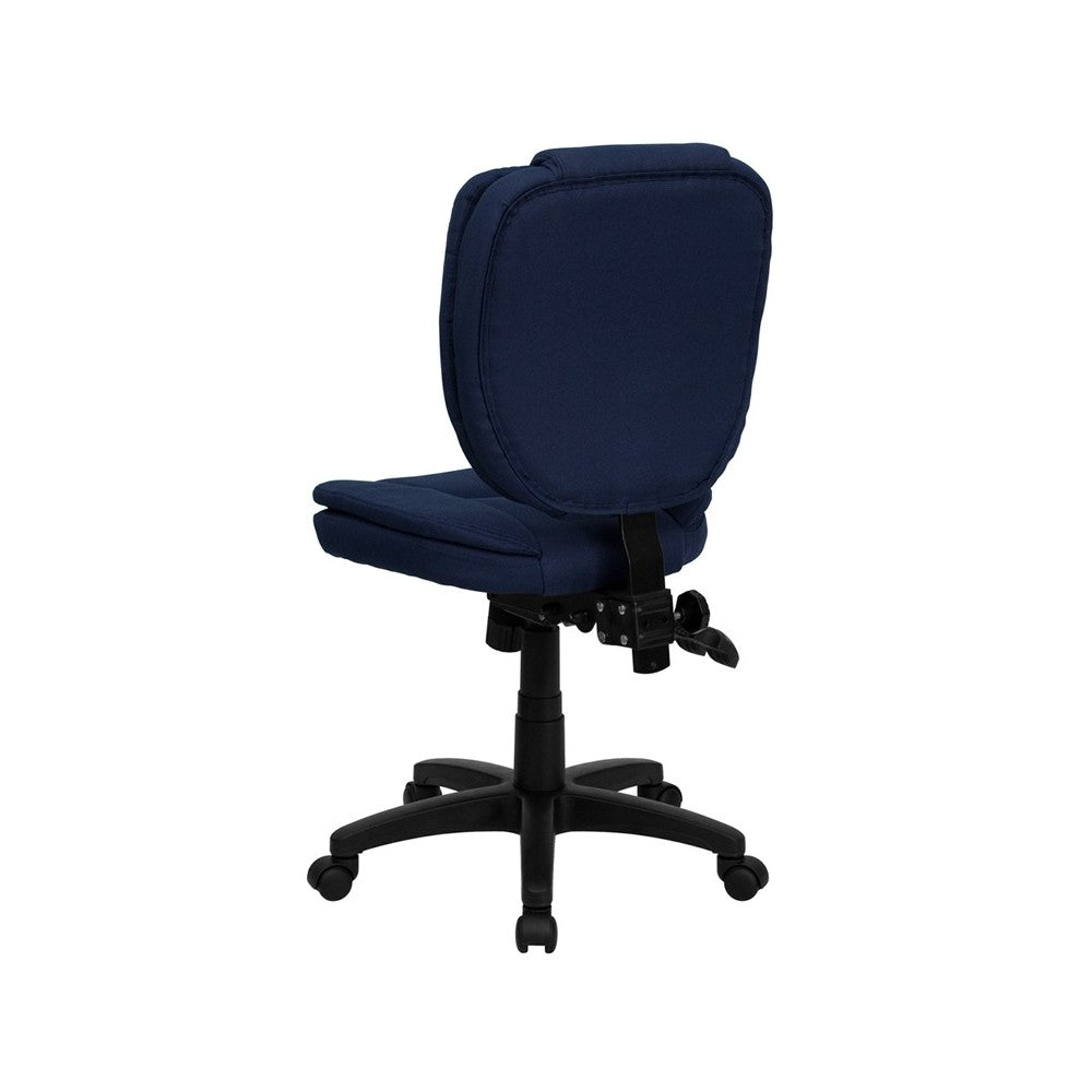 Mid-Back Navy Blue Fabric Multifunction Swivel Ergonomic Task Office Chair with Pillow Top Cushioning