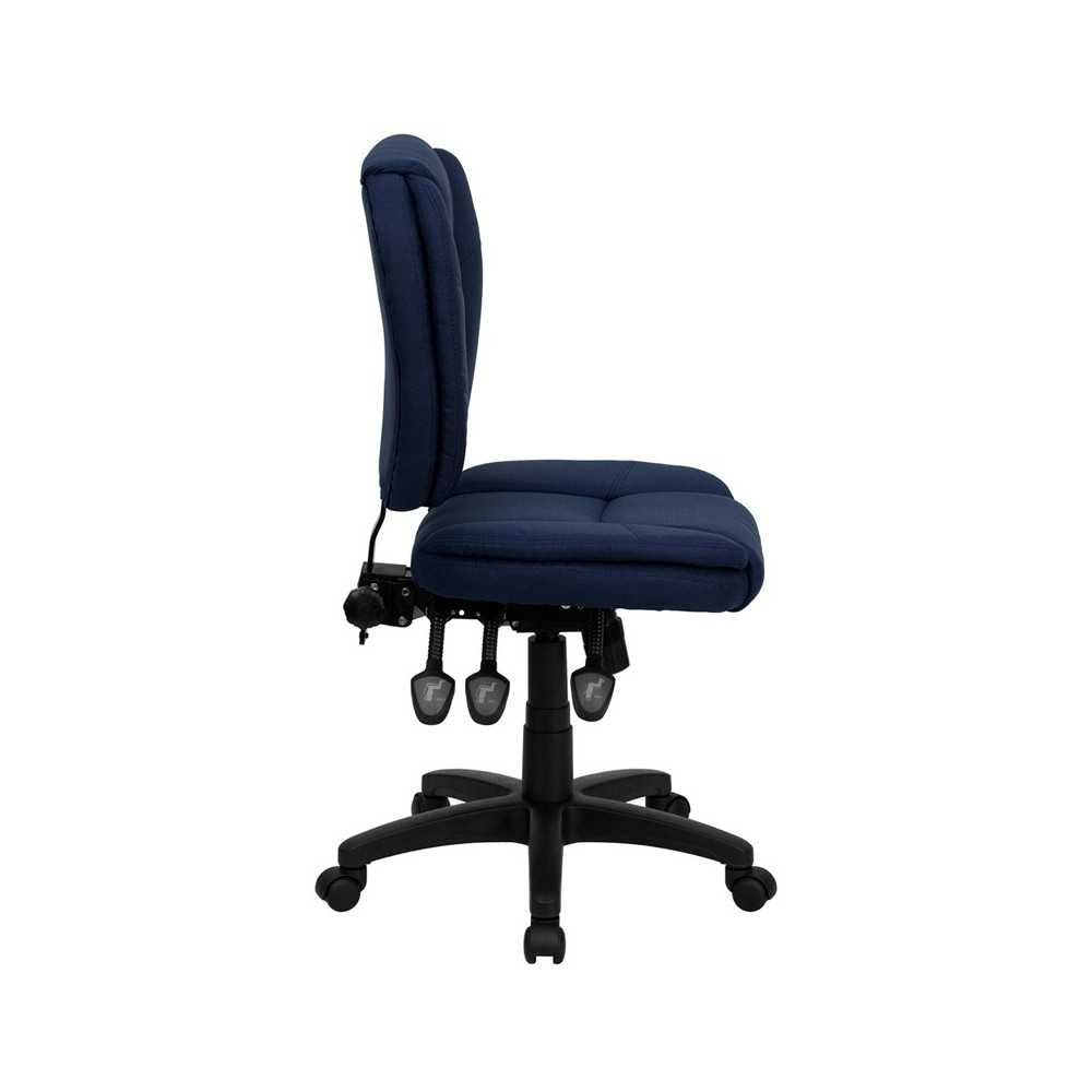 Mid-Back Navy Blue Fabric Multifunction Swivel Ergonomic Task Office Chair with Pillow Top Cushioning