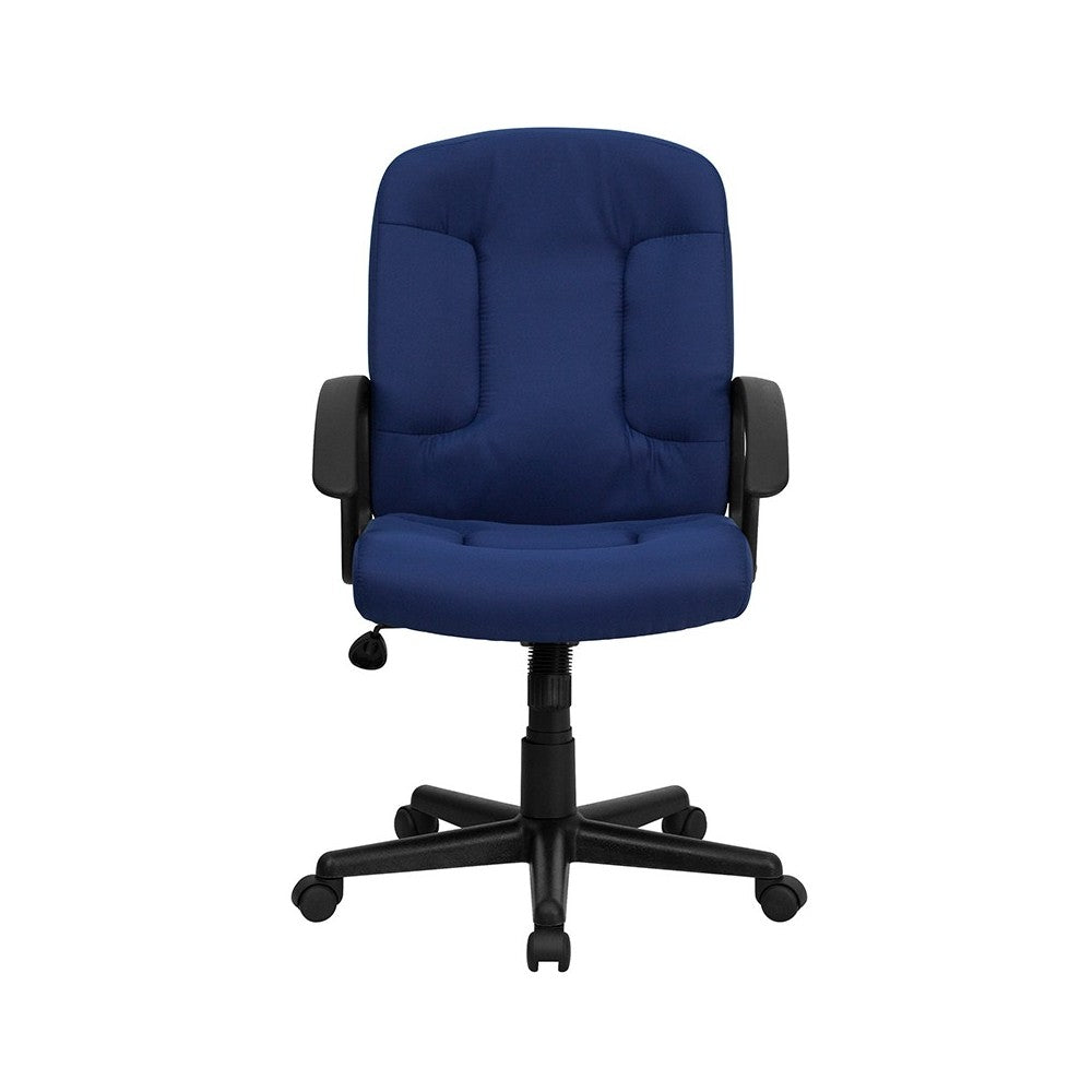 Mid-Back Navy Fabric Executive Swivel Office Chair with Nylon Arms