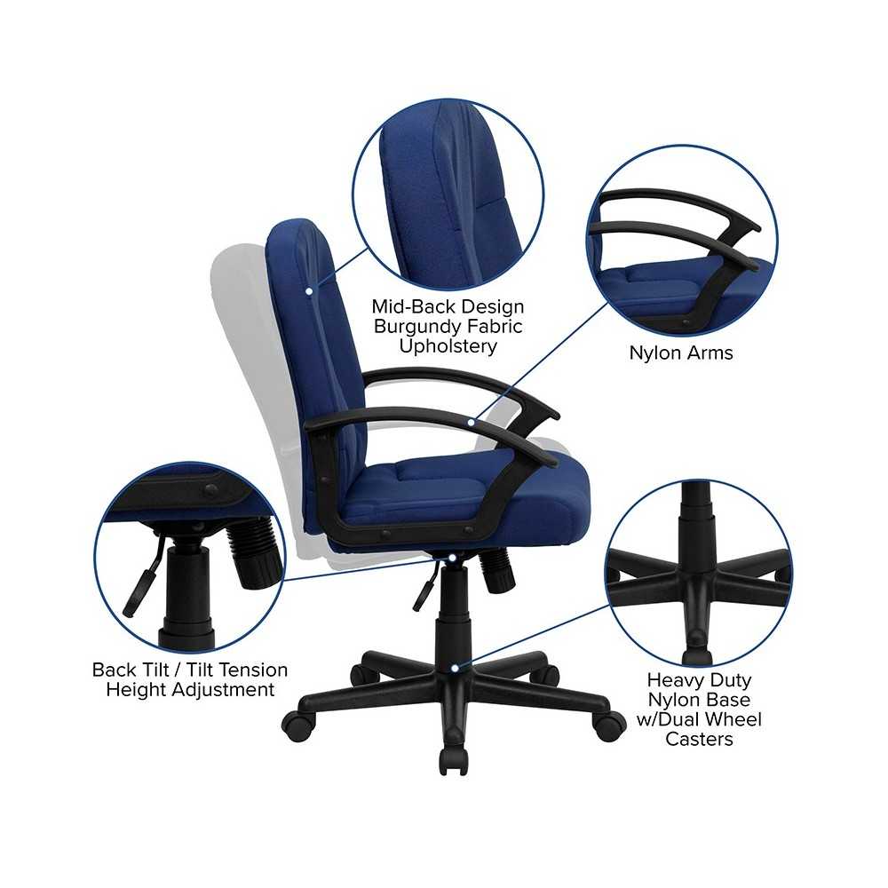 Mid-Back Navy Fabric Executive Swivel Office Chair with Nylon Arms