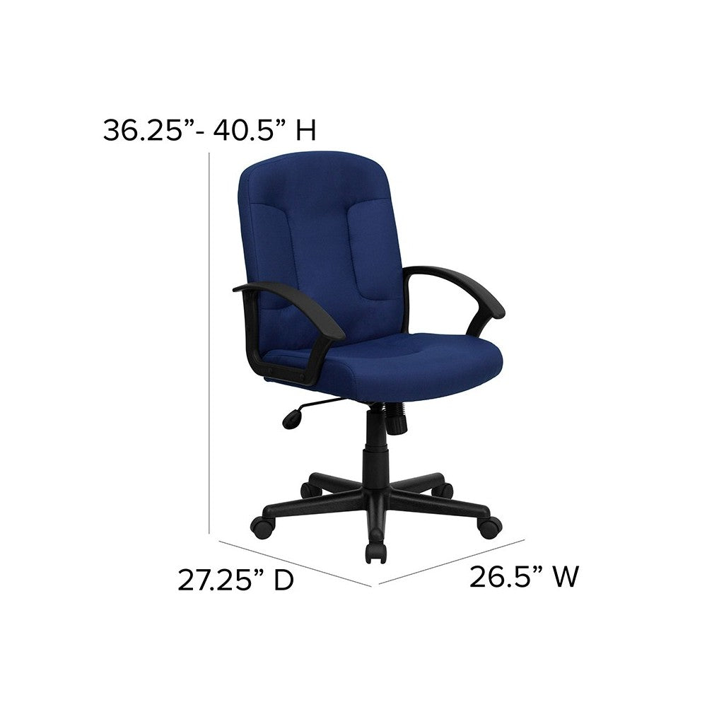 Mid-Back Navy Fabric Executive Swivel Office Chair with Nylon Arms