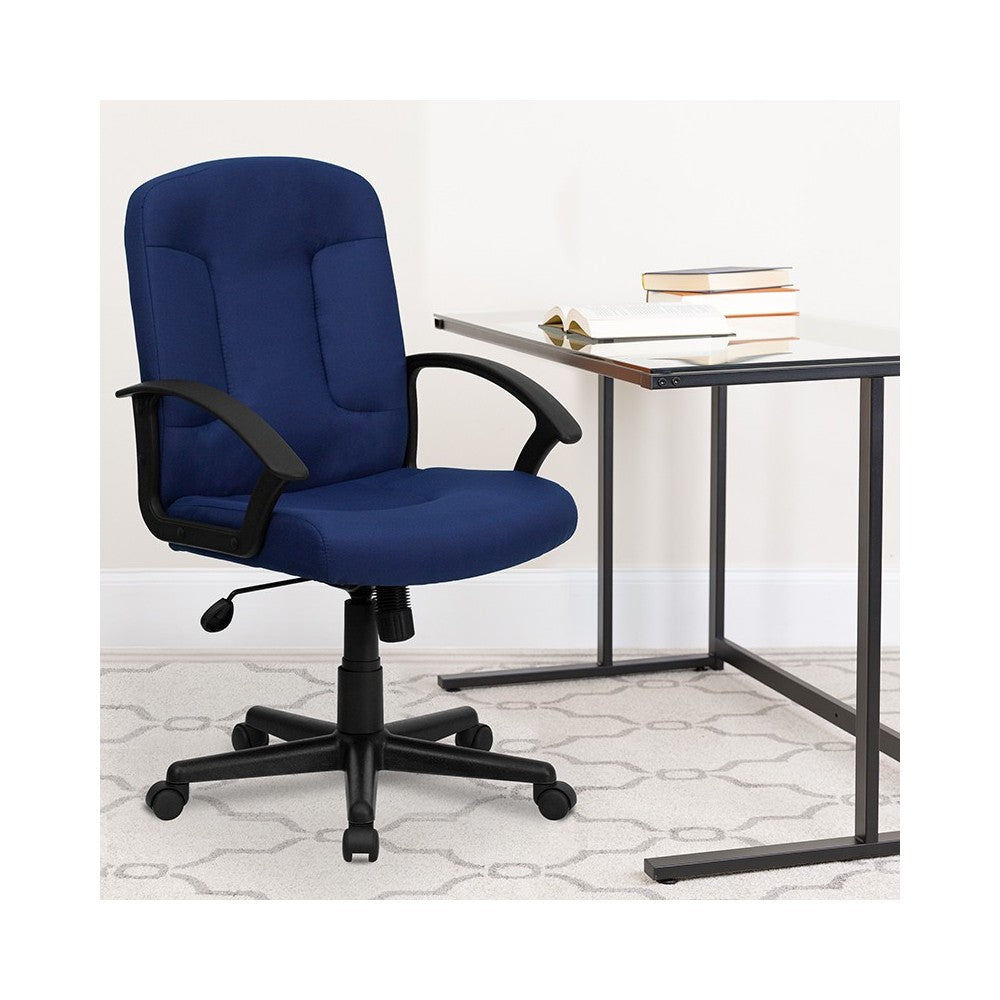 Mid-Back Navy Fabric Executive Swivel Office Chair with Nylon Arms