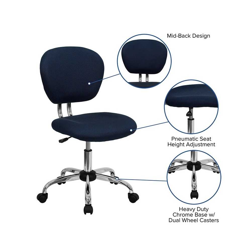 Mid-Back Navy Mesh Padded Swivel Task Office Chair with Chrome Base