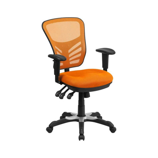 Mid-Back Orange Mesh Multifunction Executive Swivel Ergonomic Office Chair with Adjustable Arms