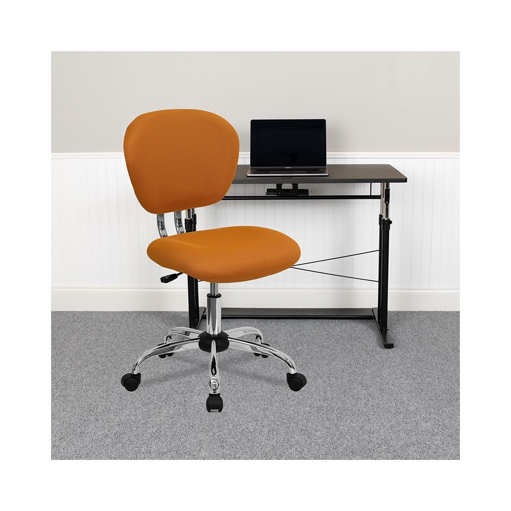 Mid-Back Orange Mesh Padded Swivel Task Office Chair with Chrome Base
