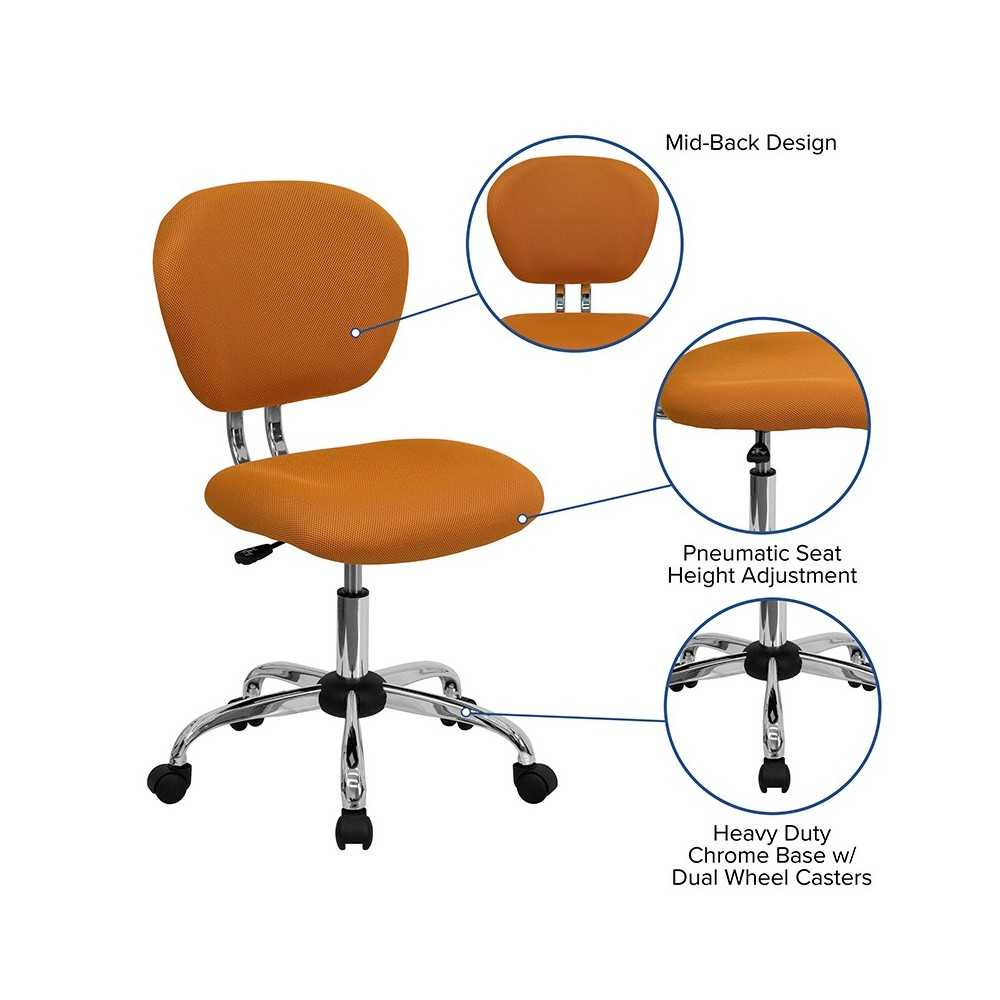 Mid-Back Orange Mesh Padded Swivel Task Office Chair with Chrome Base