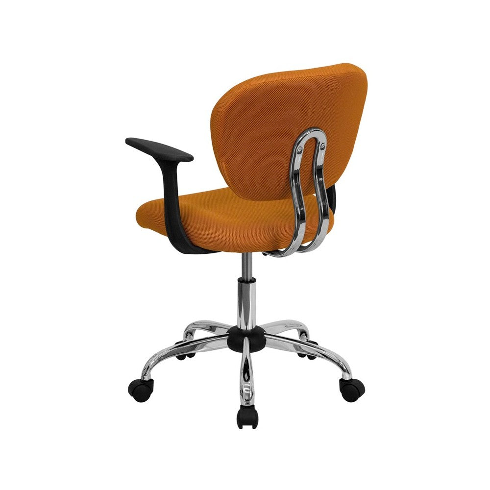 Mid-Back Orange Mesh Padded Swivel Task Office Chair with Chrome Base and Arms