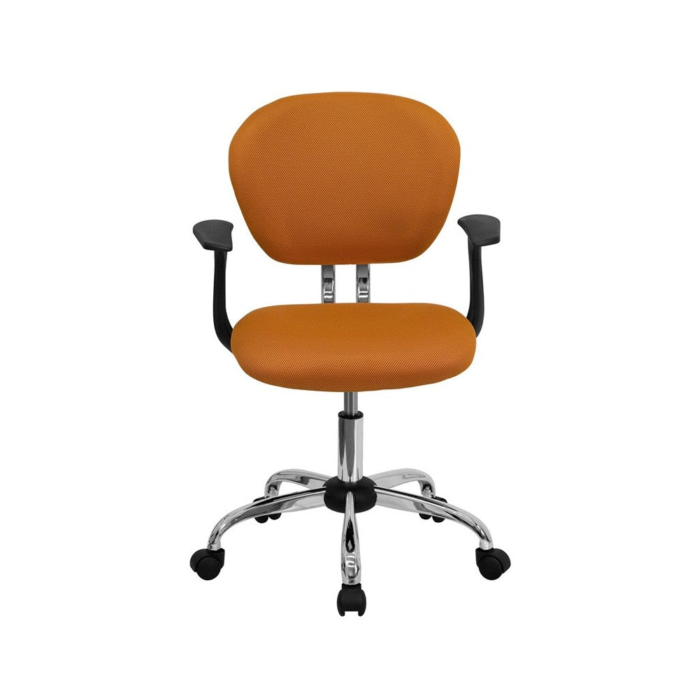 Mid-Back Orange Mesh Padded Swivel Task Office Chair with Chrome Base and Arms