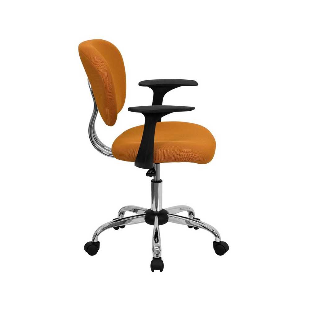 Mid-Back Orange Mesh Padded Swivel Task Office Chair with Chrome Base and Arms