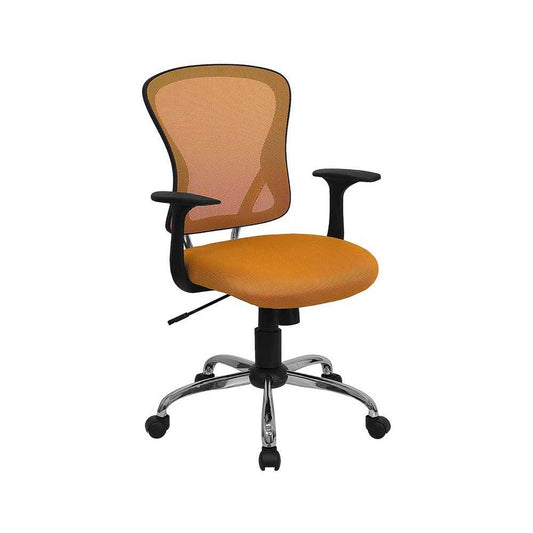 Mid-Back Orange Mesh Swivel Task Office Chair with Chrome Base and Arms