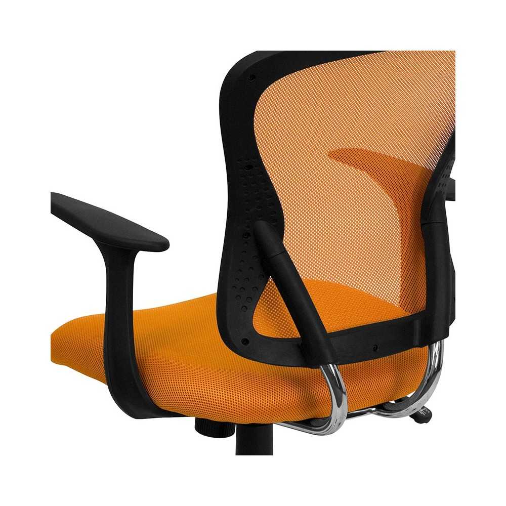 Mid-Back Orange Mesh Swivel Task Office Chair with Chrome Base and Arms