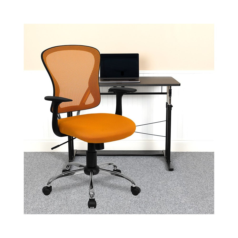 Mid-Back Orange Mesh Swivel Task Office Chair with Chrome Base and Arms