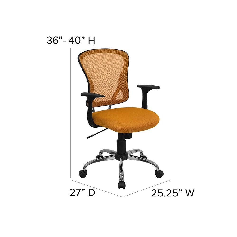 Mid-Back Orange Mesh Swivel Task Office Chair with Chrome Base and Arms
