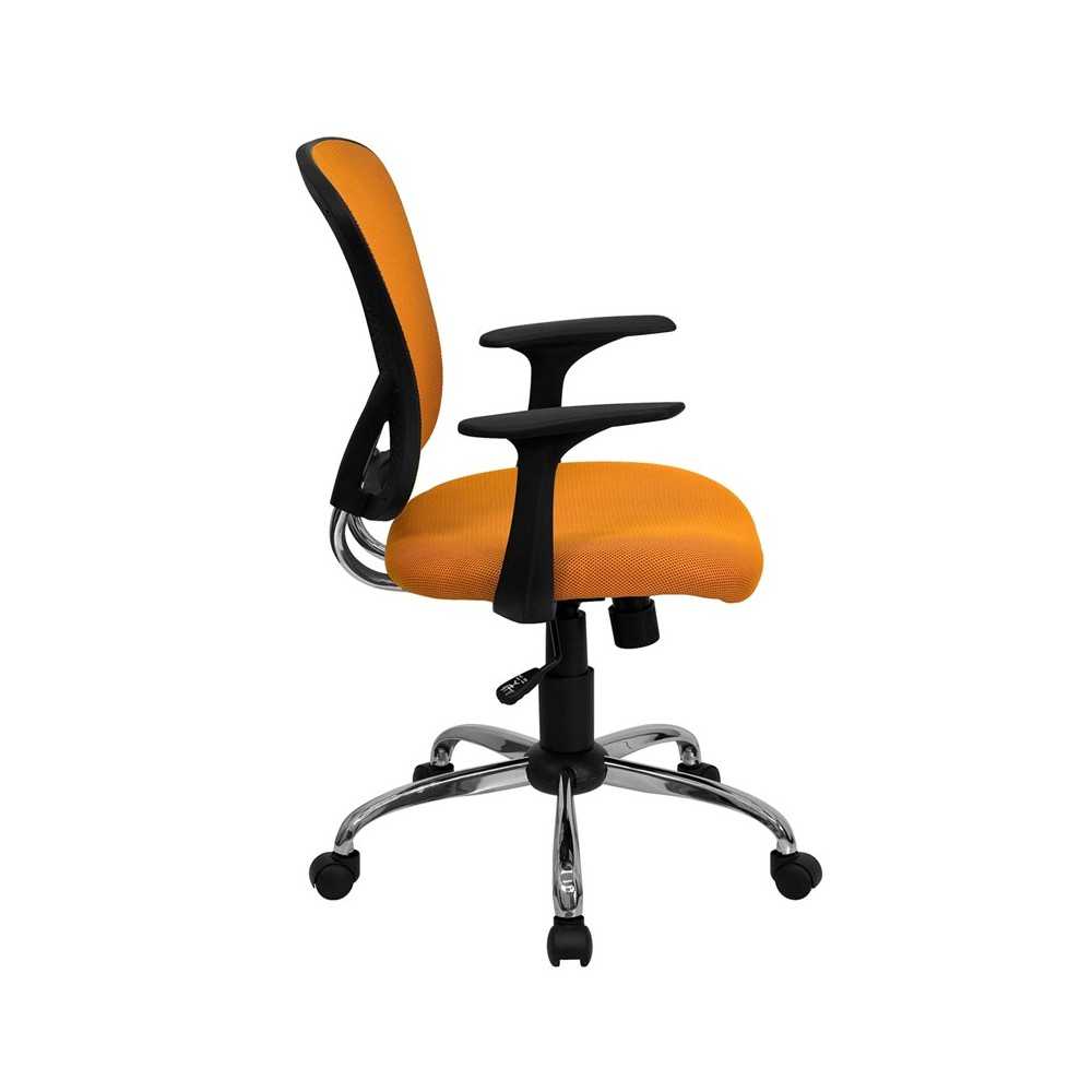 Mid-Back Orange Mesh Swivel Task Office Chair with Chrome Base and Arms